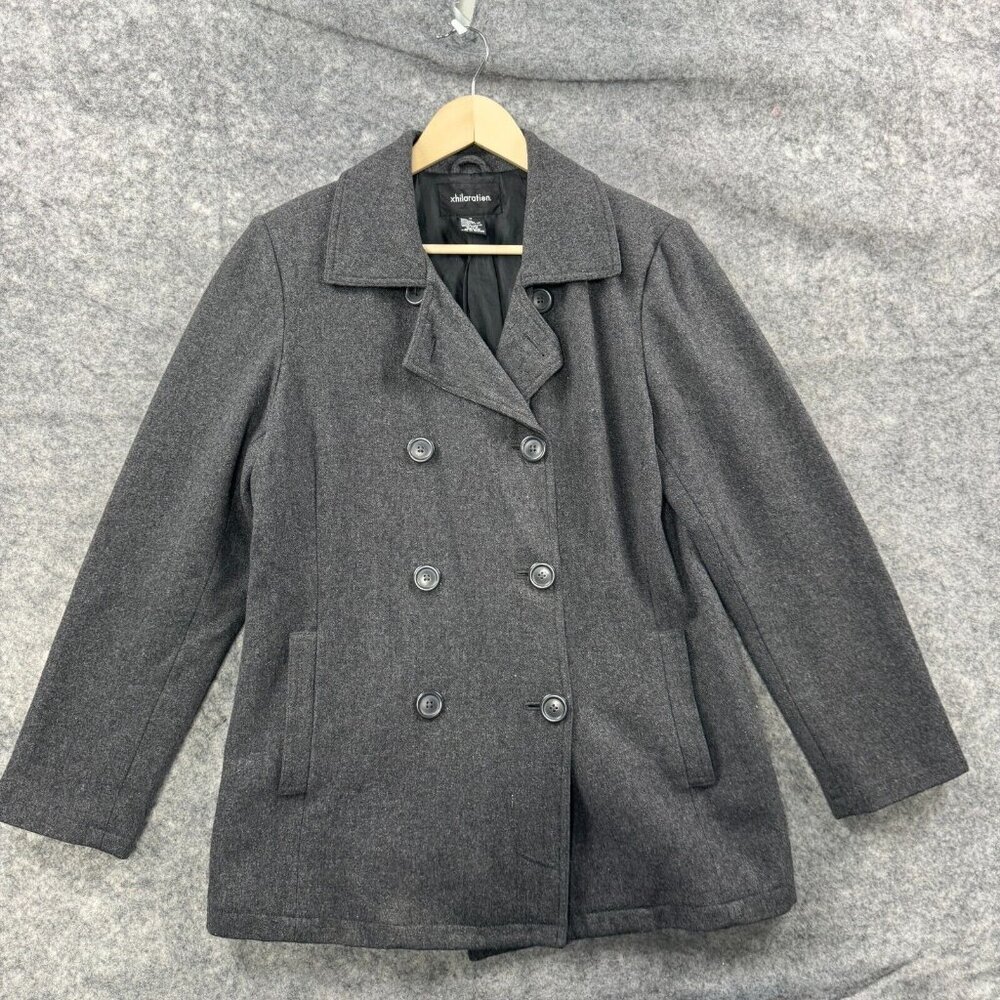 Xhilaration Pea Coat Womens M Gray VTG Y2K Wool Blend Double‎ Breasted Lined